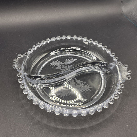 Vintage Antique Candlewick Glass Divided Dish Floral Pattern