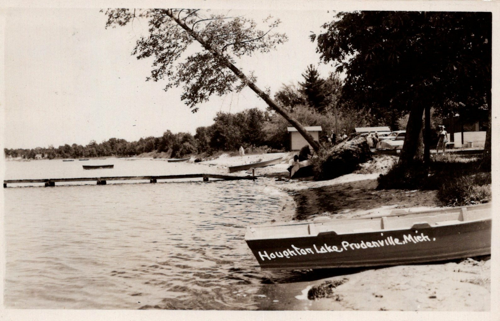 Shoreline Dock Water Canoe Houghton Lake Prudenville MI Mich Michigan Postcard