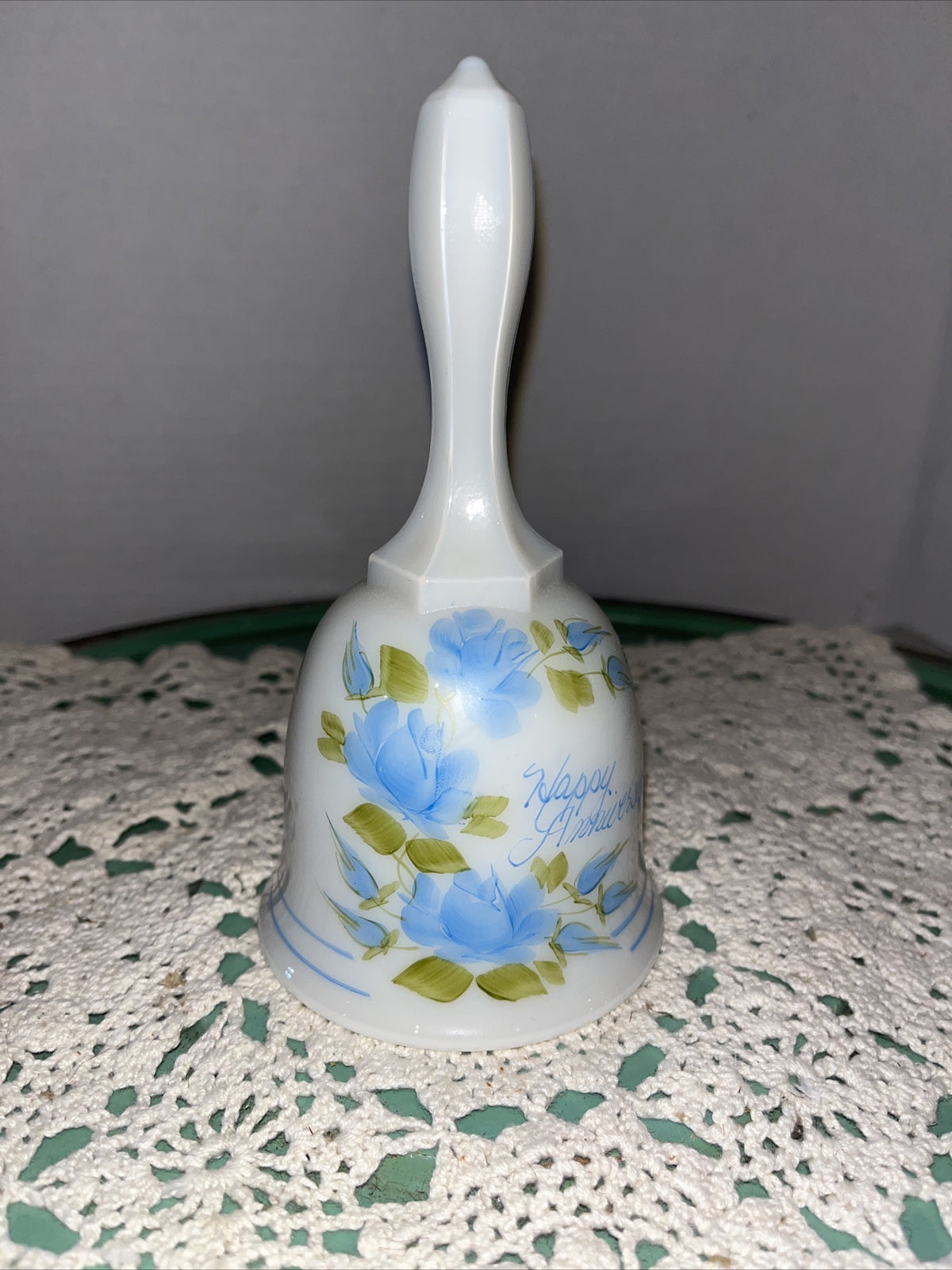 Vintage Fenton  Happy Annniversary Glass Hand Painted Bell