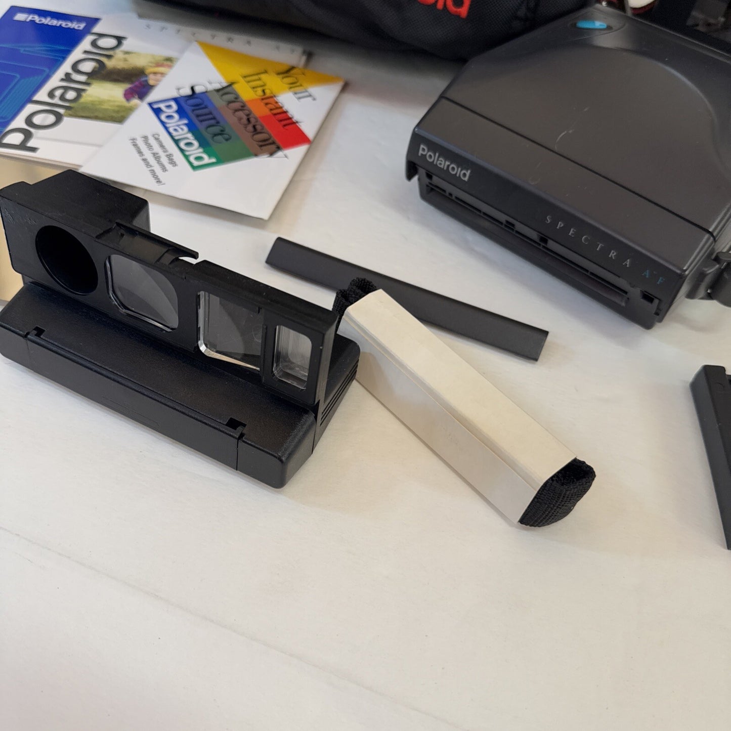 LOT POLAROID SPECTRA AF CAMERA PLUS CLOSE UP STAND DUPLICATOR LIGHT LOCK BAG
