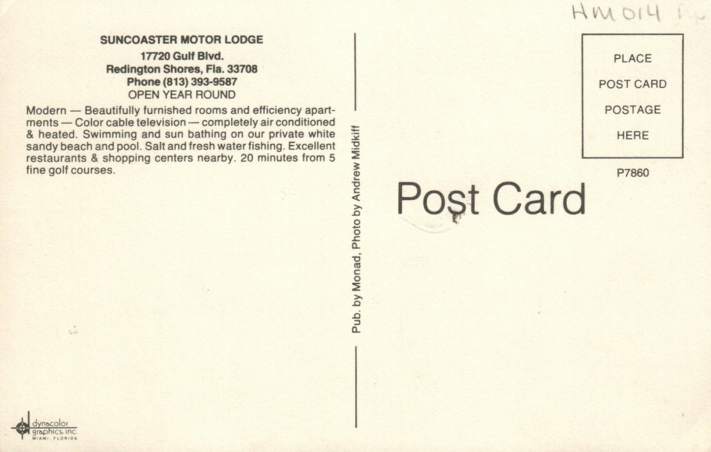 Suncoaster Motor Lodge Gulf Blvd  Hotel Motel Postcard