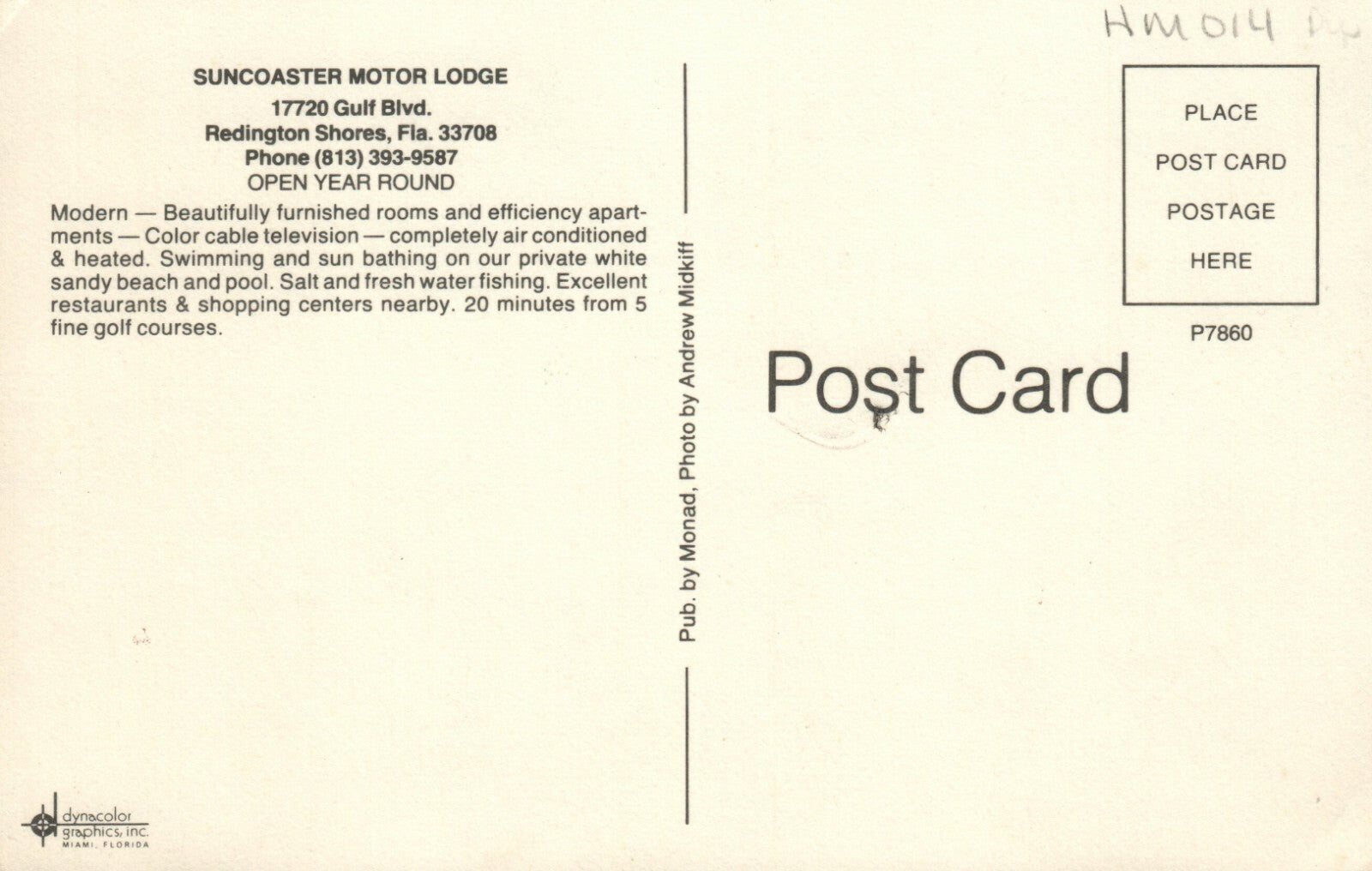 Suncoaster Motor Lodge Gulf Blvd  Hotel Motel Postcard