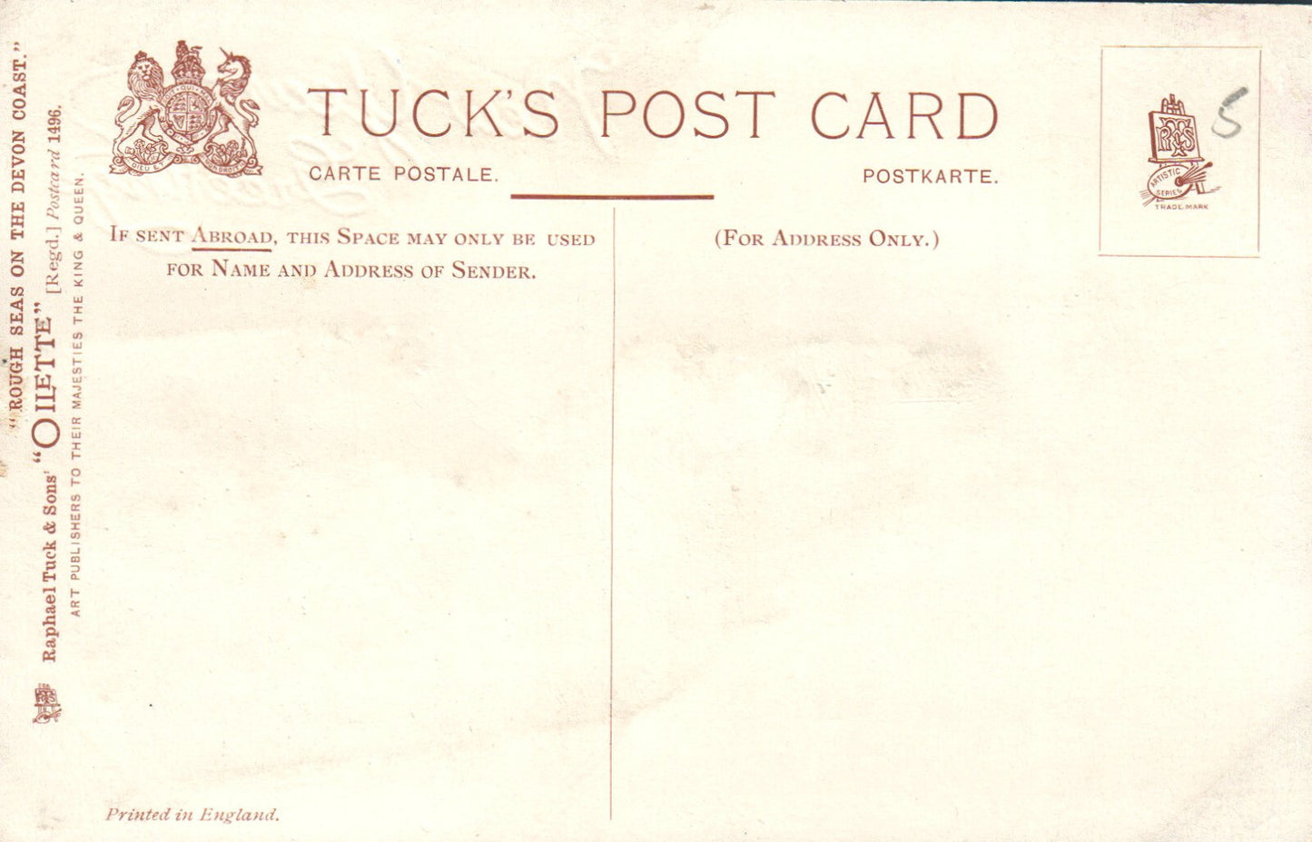 Tuck Oilette Happy New Year Rough Seas On the Devon Coast 1496 Beaded 