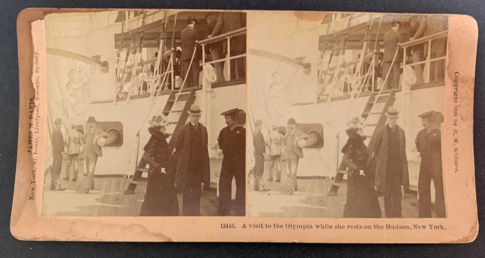 1899 People People Visit Olympia Boat Hudson New York NY Real Photo Stereoview