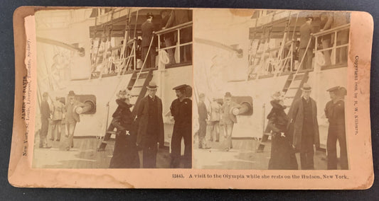 1899 People People Visit Olympia Boat Hudson New York NY Real Photo Stereoview