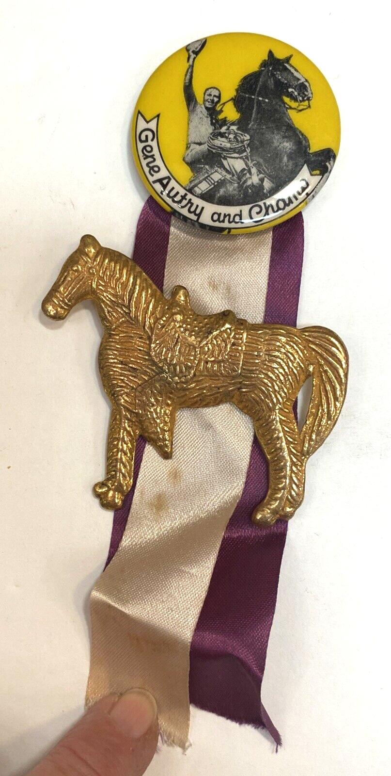 RARE 1 3/4" Vintage Gene Autry and Champ Western Hollywood Pin with Horse
