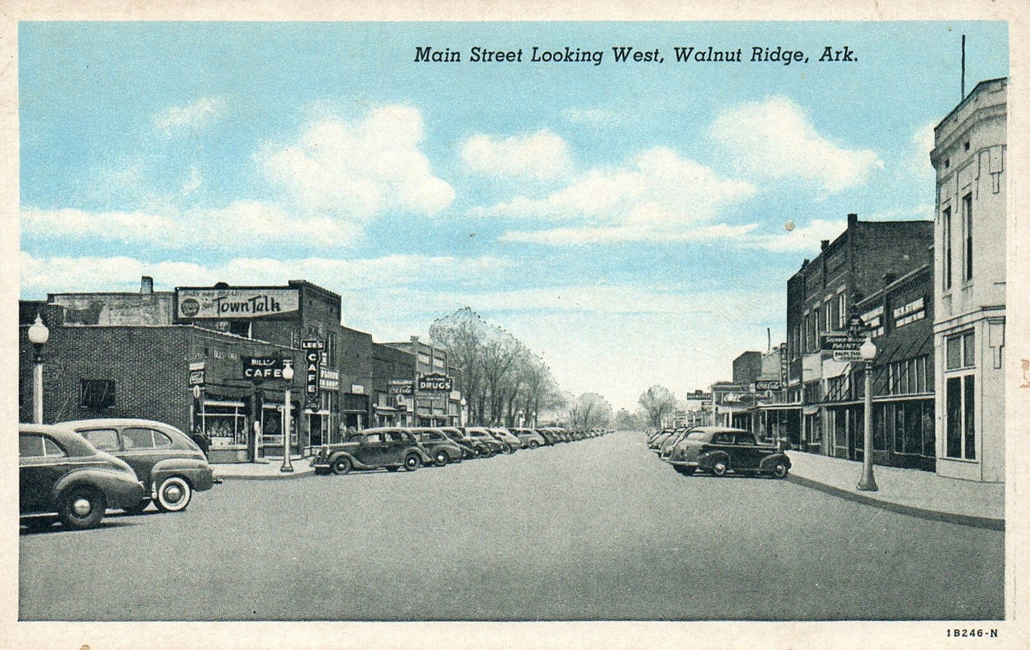 Main Street Looking West Walnut Ridge Ark  Arkansas AR  Postcard Old Cars Signs