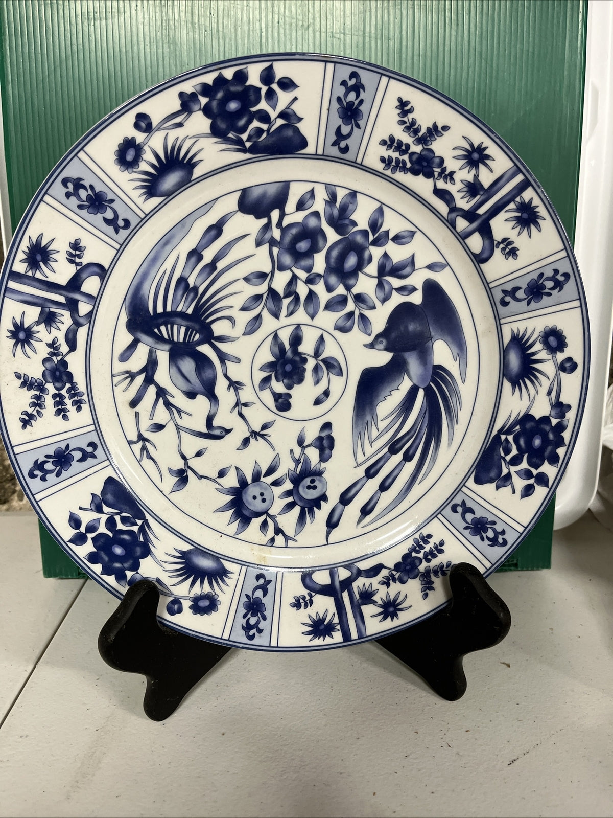 BLUE HERON CHINA - Dinner Plate- BLUE IMARI STYLE FLORAL, BIRDS