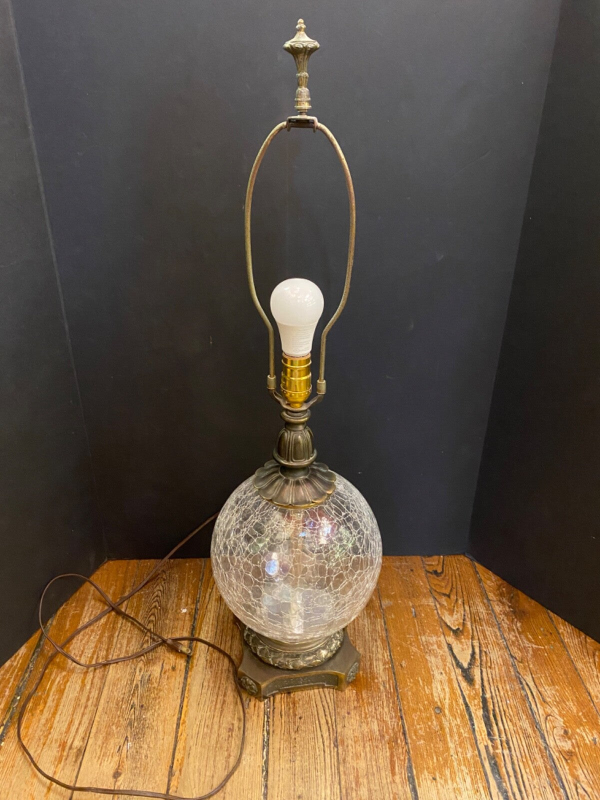 Unbranded Crackled Glass Ball Table Lamp Copper Vintage MCM Boho Retro Glam