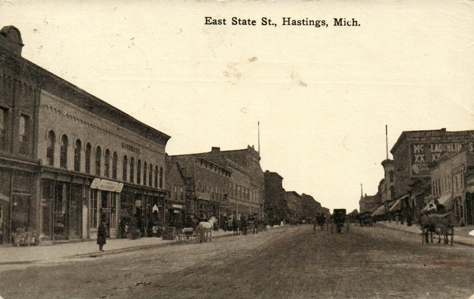 East State St. Hastings MI MICH Michigan Postcard Horse Trollies 