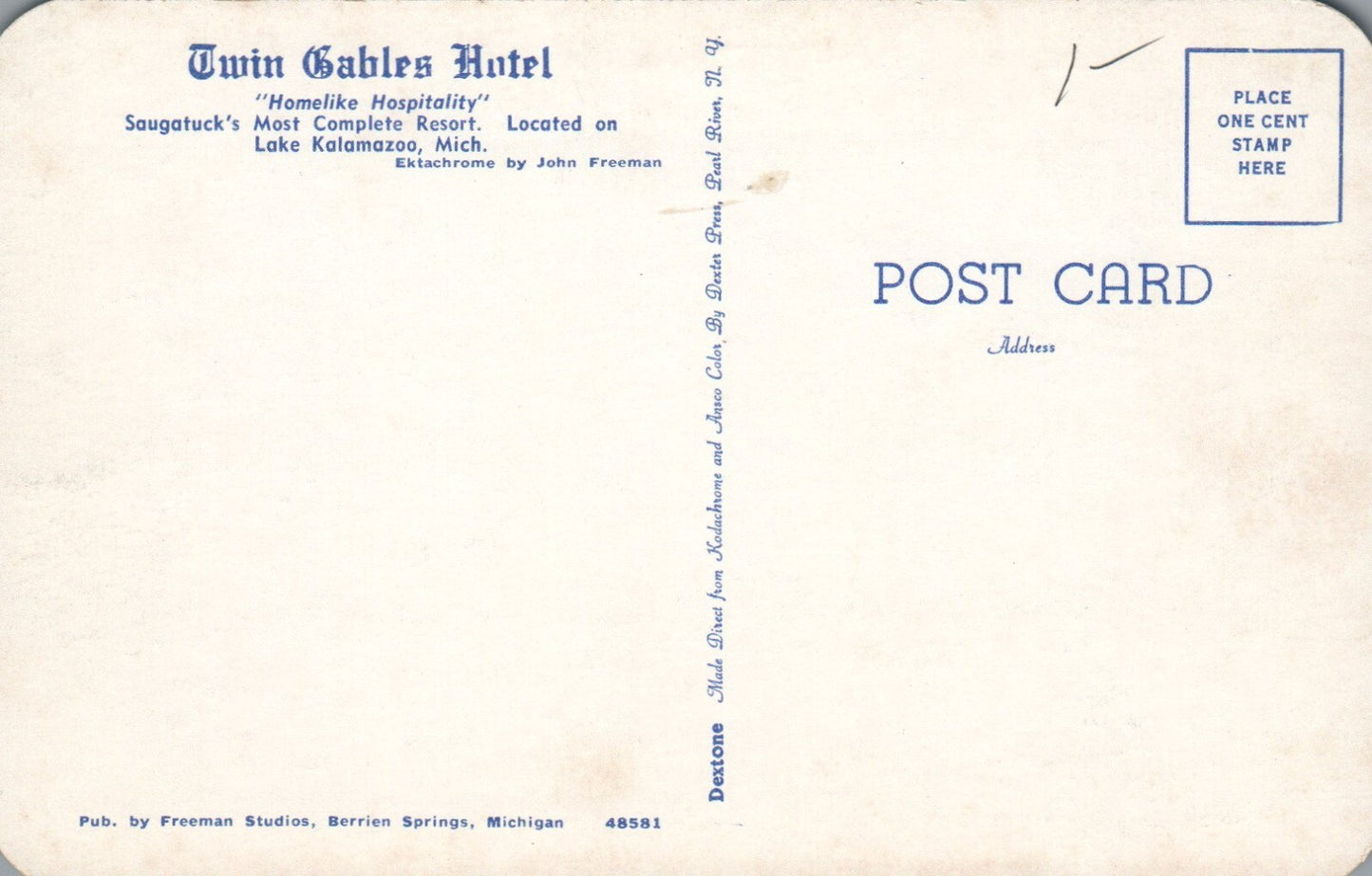 Twin Gables Hotel Kalamazoo Michigan MI Mich Postcard