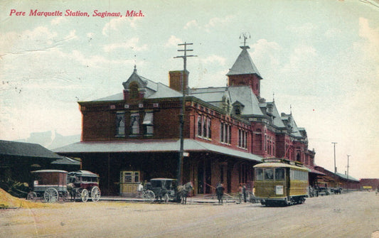 Pere Marquette Station Street View Saginaw MI Michigan Mich Postcard