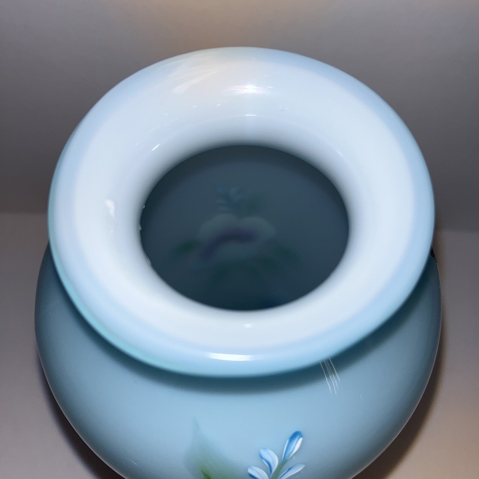 FENTON ART GLASS 2002 BLUE TOPAZ OVERLAY HAND PAINTED 9.5" VASE ~WILLIAMS