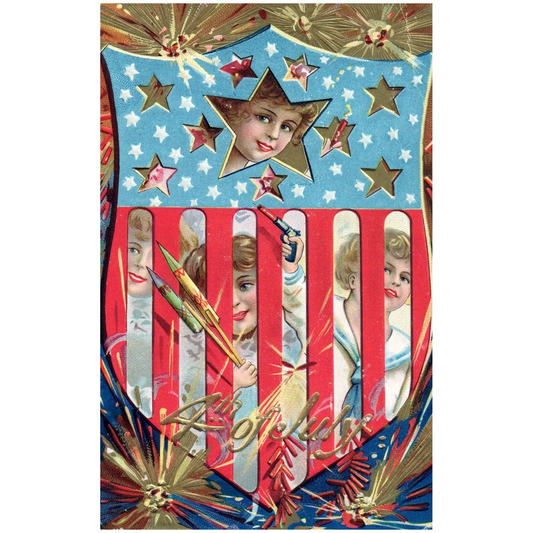 4th of July Little Children with Fireworks Vintage July 4th Patriotic Postcard