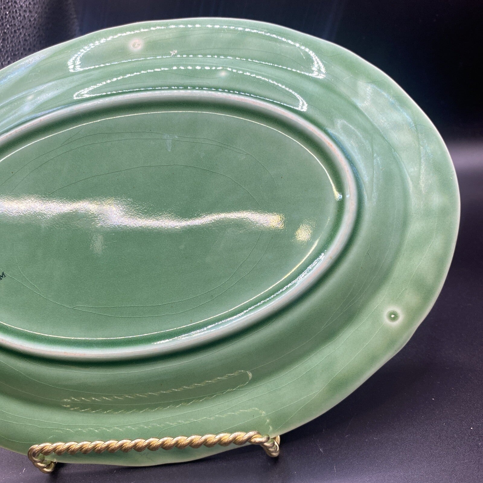 9.5" Oval Platter Vintage 1930's Mount Clemens Petalware  LIGHT Green