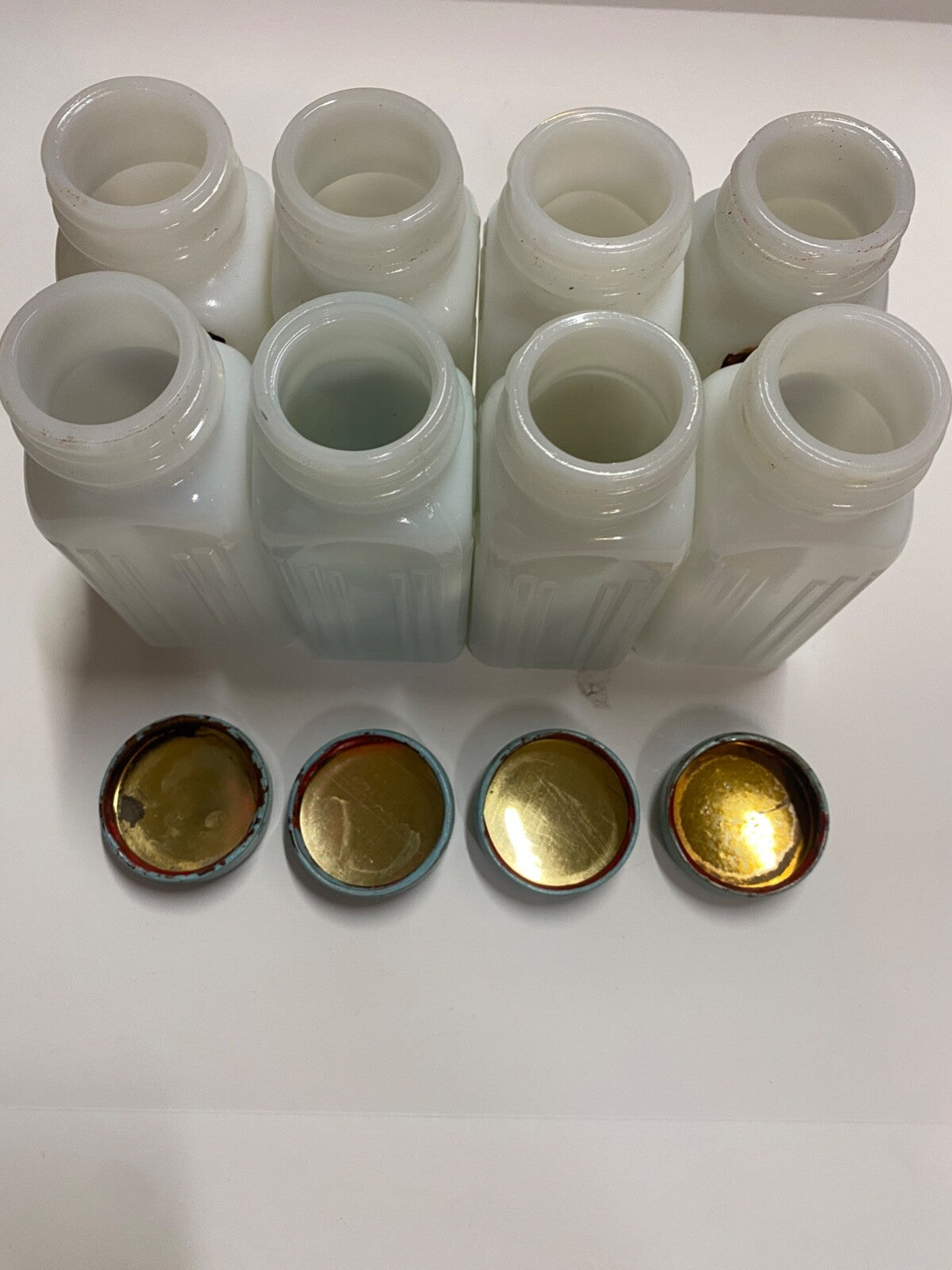 Vintage Griffith's Mid-Century Milk Glass Spice Jar Set of 8 Sage Blue/Green Lid