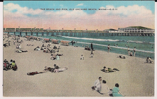 The Beach and Pier Old Orchard Beach ME Maine  Postcard