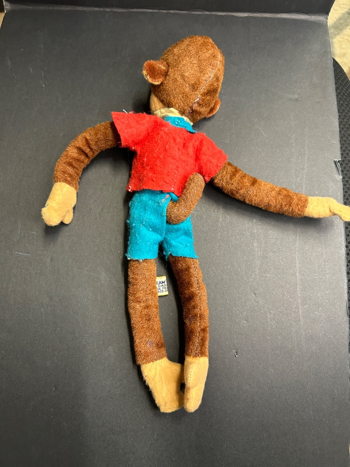 Vintage Dream Pets R Dakin Brown Plush MONKEY Toy Red Shirt Blue Pants Japan