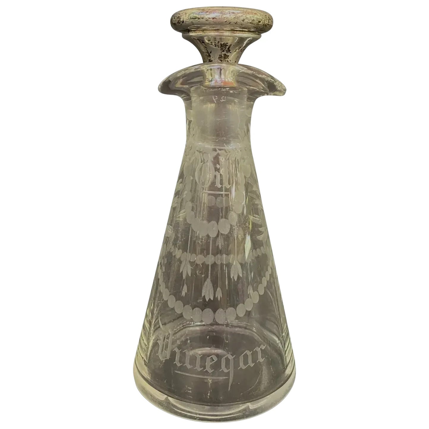 Sterling Silver Stopper 1920 Hawkes Cut Glass Engraved Oil Vinegar Bottle Cruet