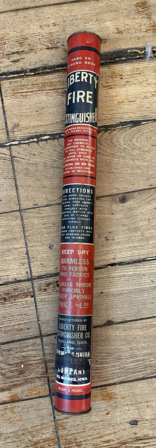 Vintage Old Liberty Fire Extinguisher Antique Fireman Memorabilia Highland MI 22