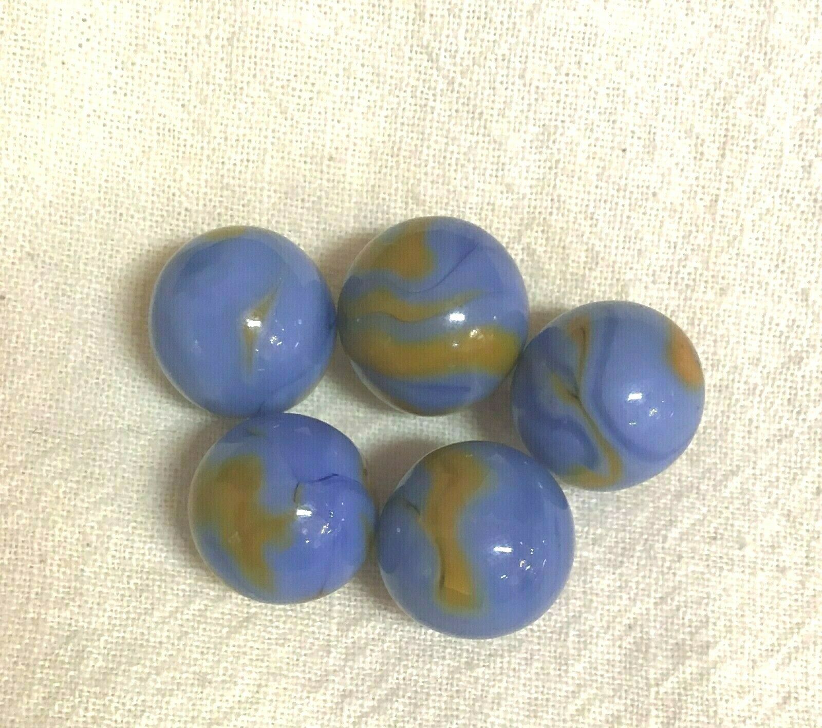 Vintage Lot of 5 Light Blue Orange Agate 1/2" Marbles