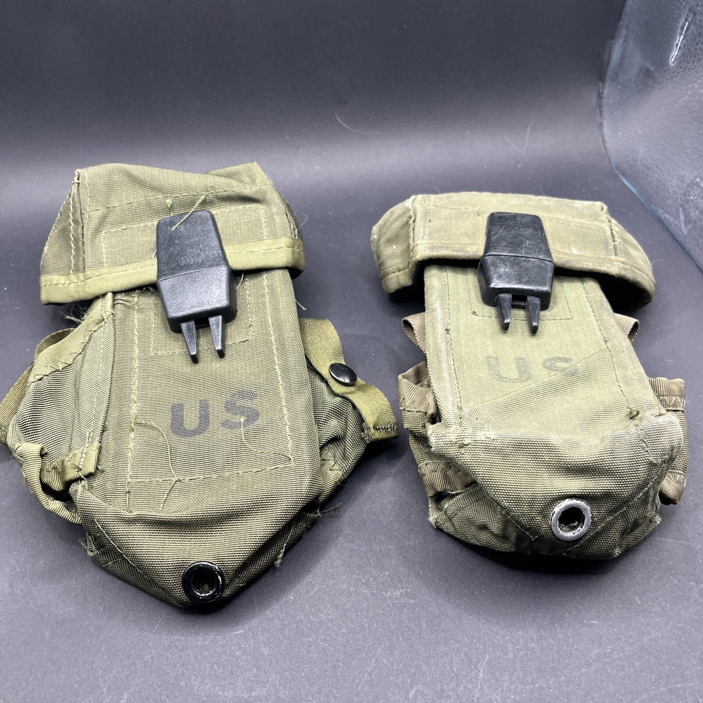 US Military Ammo Pouch Case Small Arms Canvas w/ Alice Clips Lot Of 2