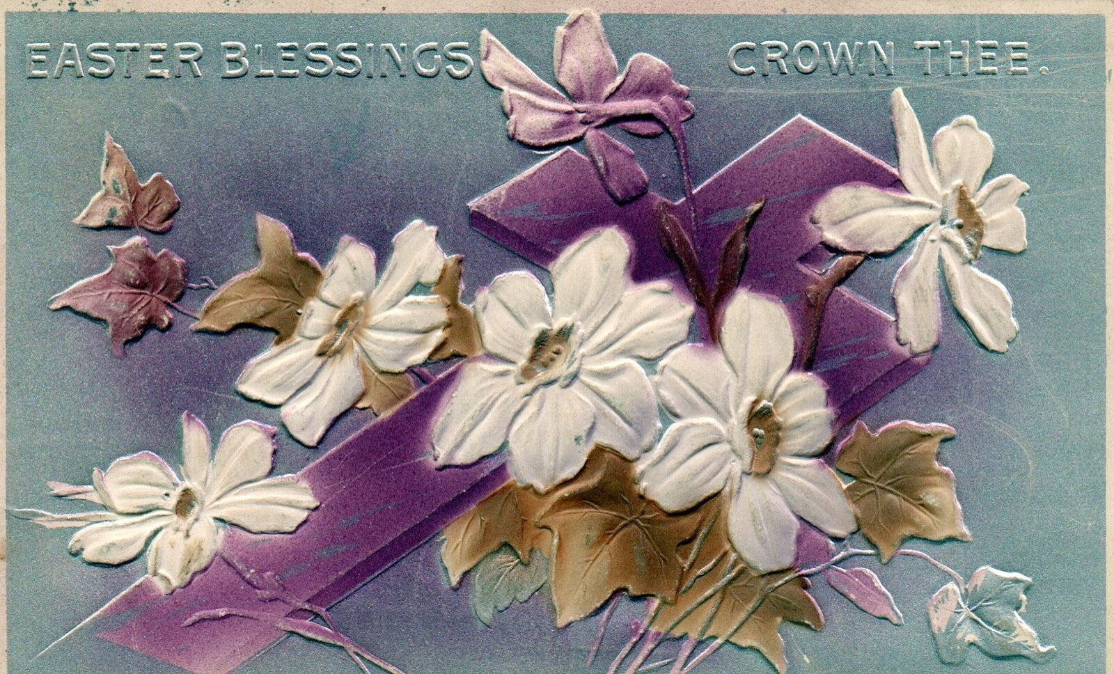 Silver Purple Metallic Cross and Flowers Easter Blessings Postcard
