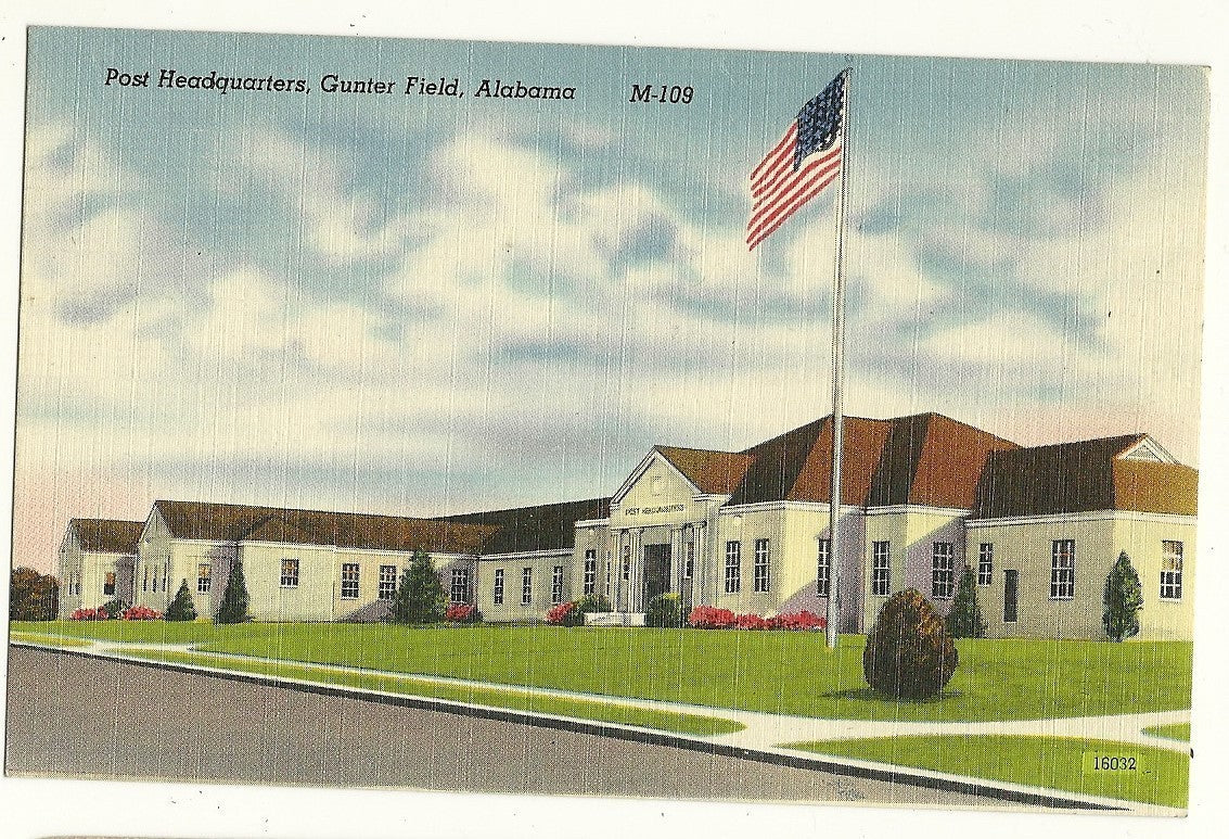 Post Headquarters Gunter Field Alabama AL M-109 American Flag Military Postcard