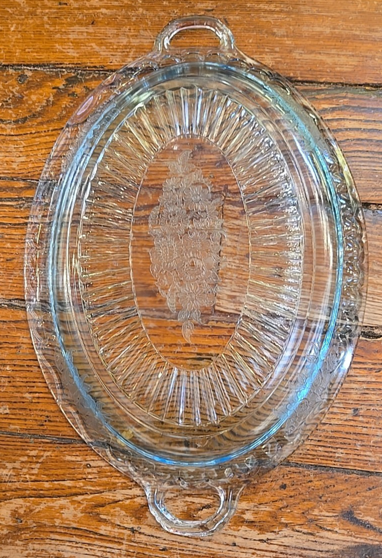 Anchor Hocking Blue Mayfair Open Rose depression Square 13" Oval Platter