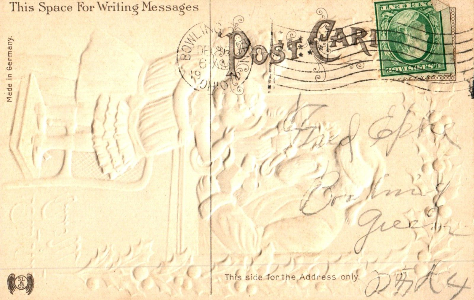 Merry Christmas Santa Giving Gifts Through the Window Vintage Santa Postcard