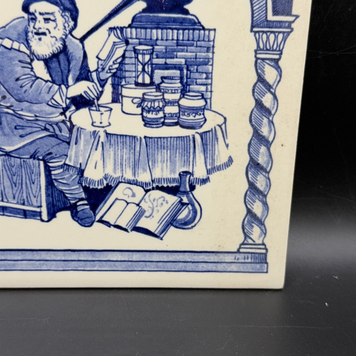 Delft Tile Schoonhaven Holland Vintage Tile Delft Blue White Pharmacy Drug #8
