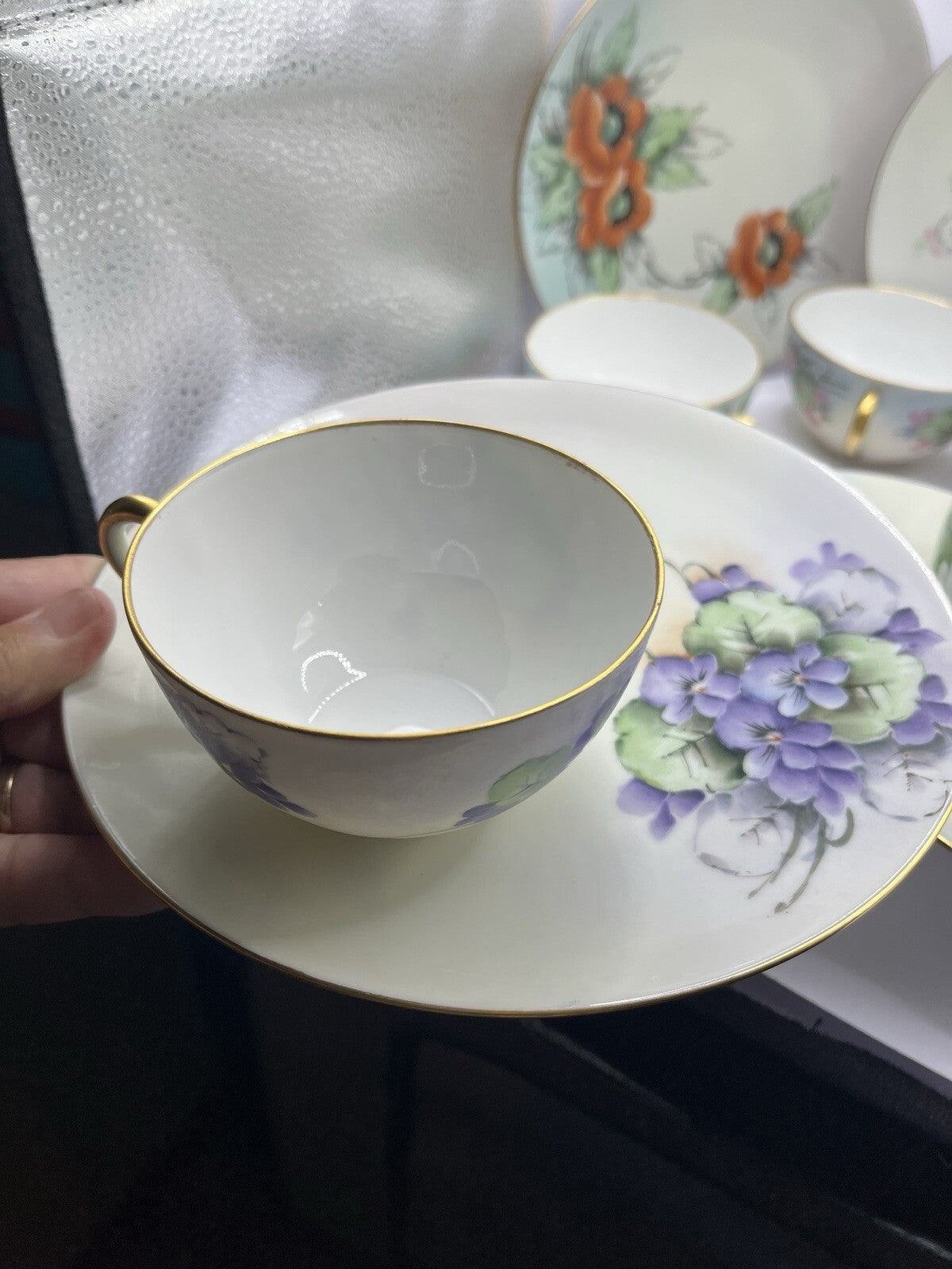 Vintage 6 Nippon 2 Piece Set Sandwich Plate & Cup W/Gold Trim And Flowers