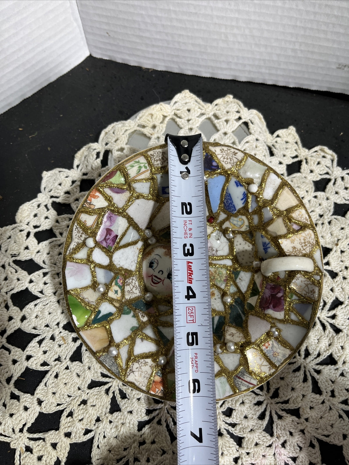 Vintage Hand Cut & Made Mosaic Vintage China Pieces, Funky Fun Piece