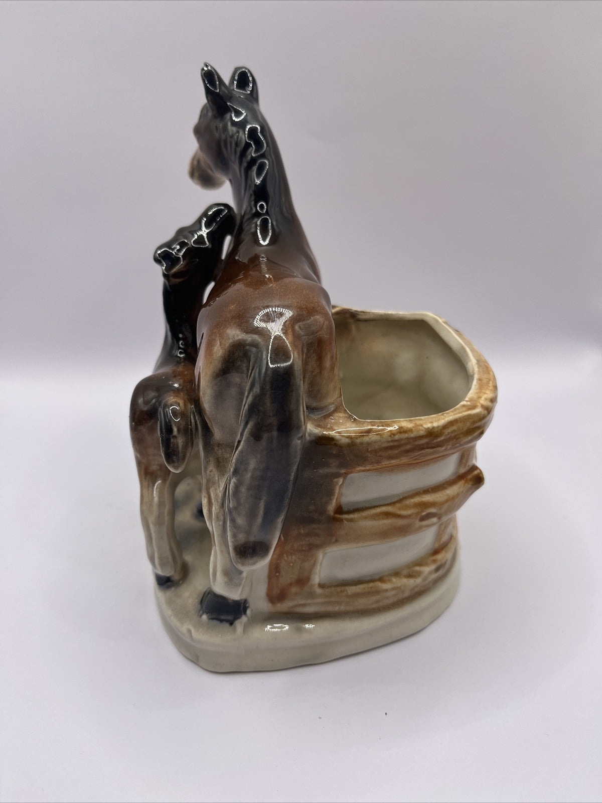 Vintage Horse with Colt Ceramic Figurine Made in Japan Planter