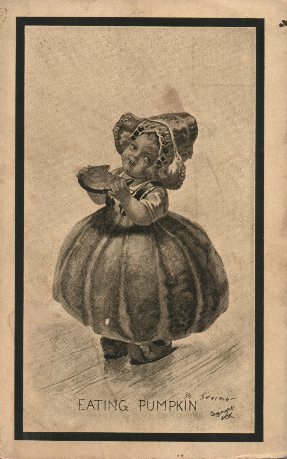 Artist Signed M Greimer Eating Pumpkin Dutch Girl 1911 Postcard
