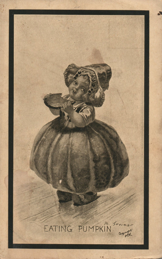 Artist Signed M Greimer Eating Pumpkin Dutch Girl 1911 Postcard