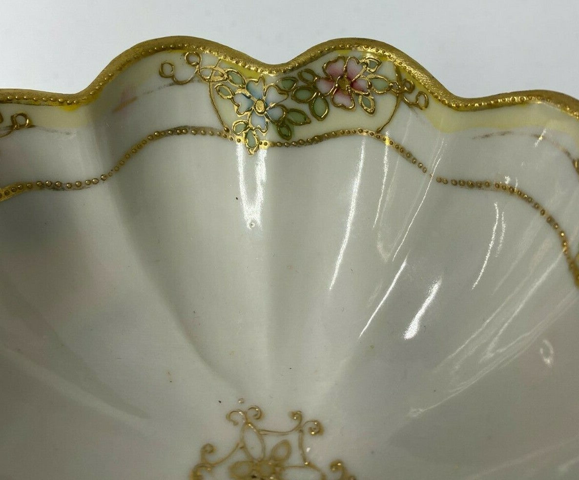 Footed Nippon Fruit Berry Bowl Hand Painted gold embossed detail 