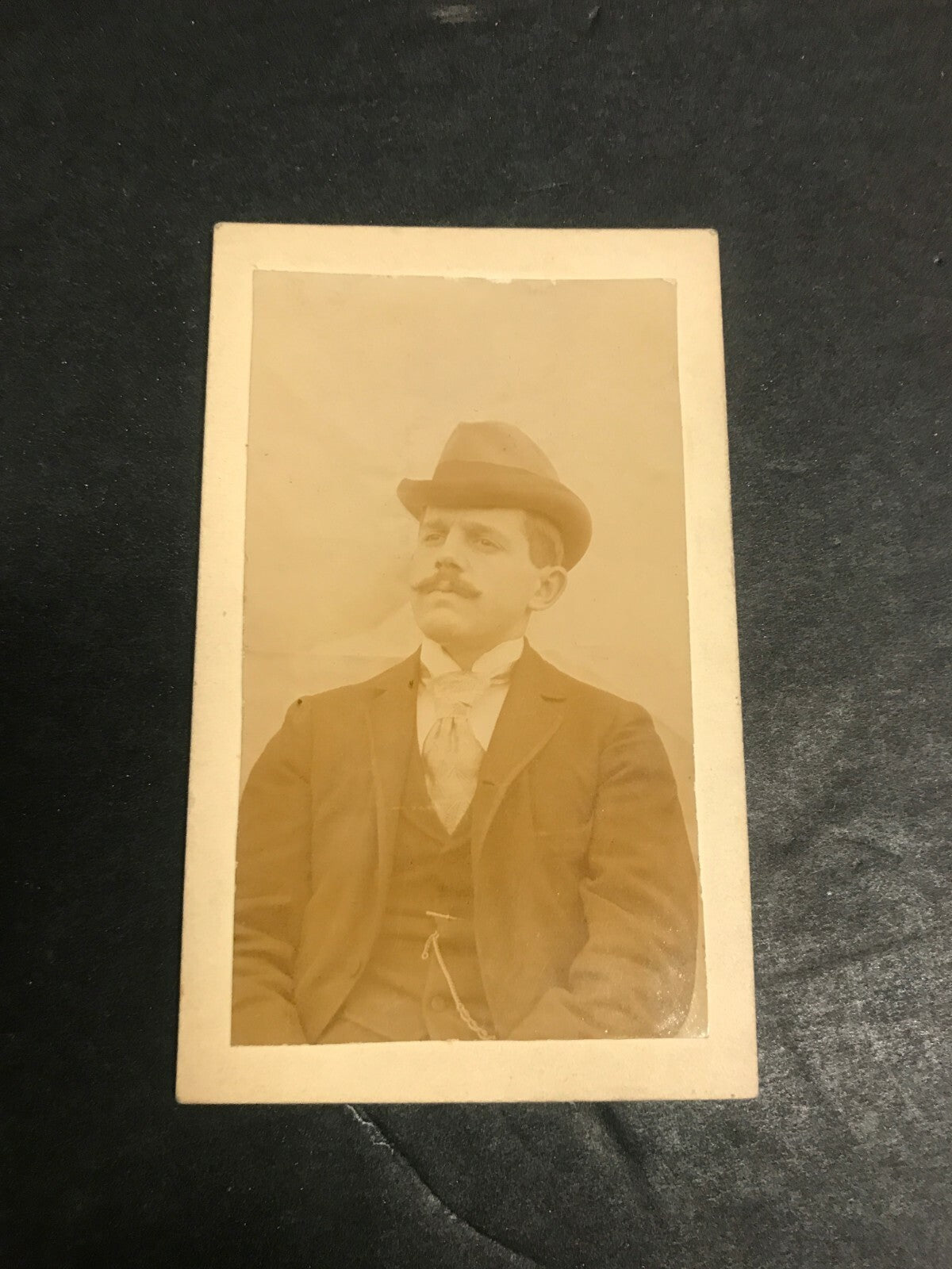 Real Photo Vintage CDV Photo Gentleman Man Male Suit Tie Hat Pocket Watch Photo