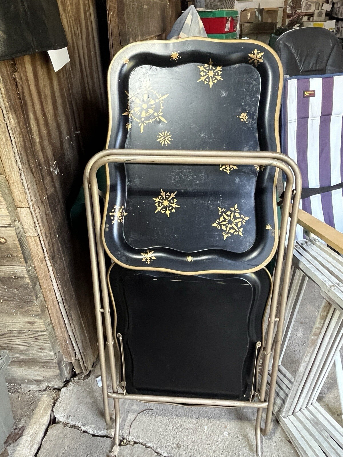 VINTAGE  SERVING CART TEA TROLLEY RETRO 1960s Black/Gold