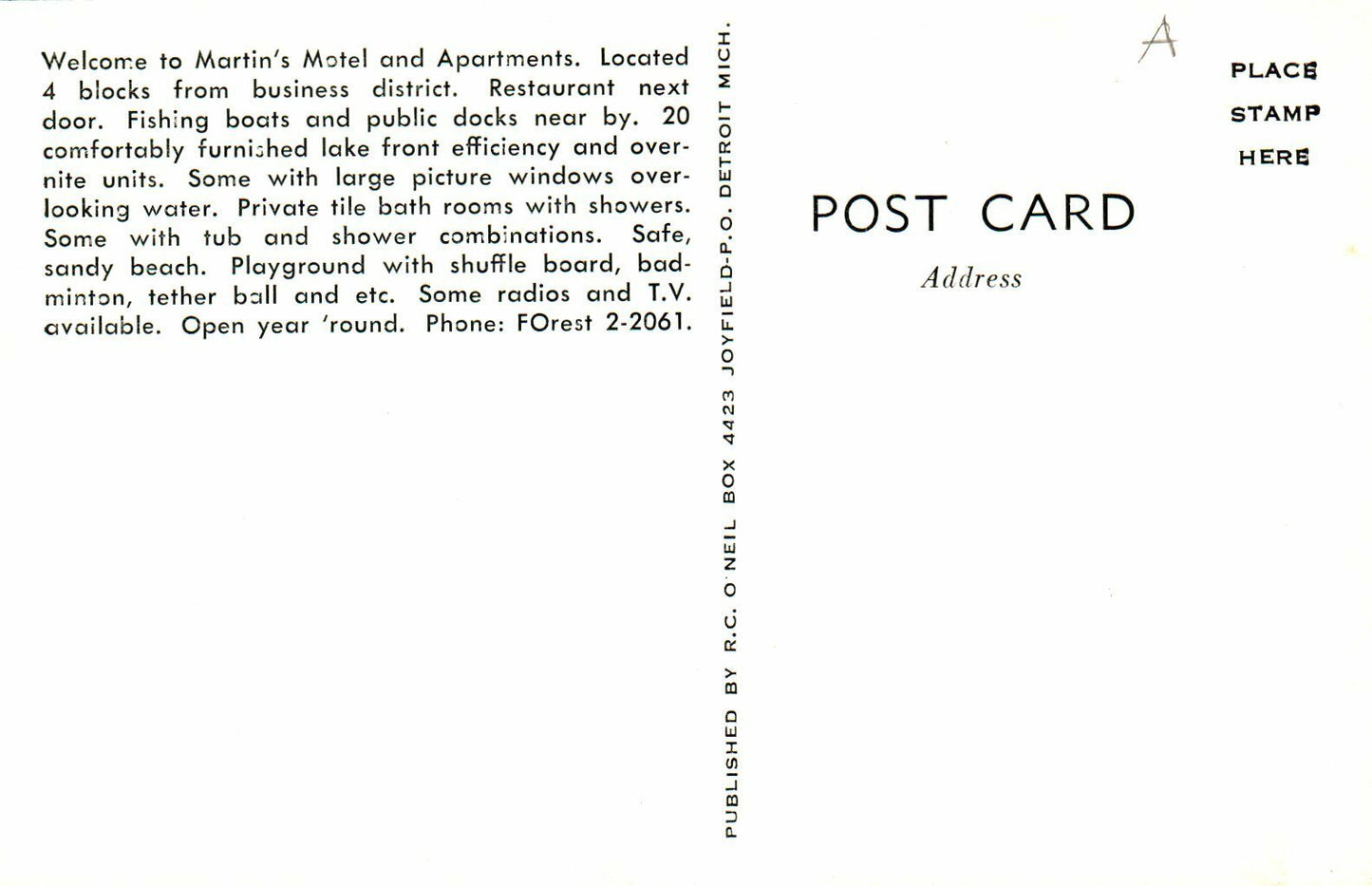 Martin's Motel "On Beautiful Tawas Bay" U.S. 23 In Town E. Tawas MI Michigan  