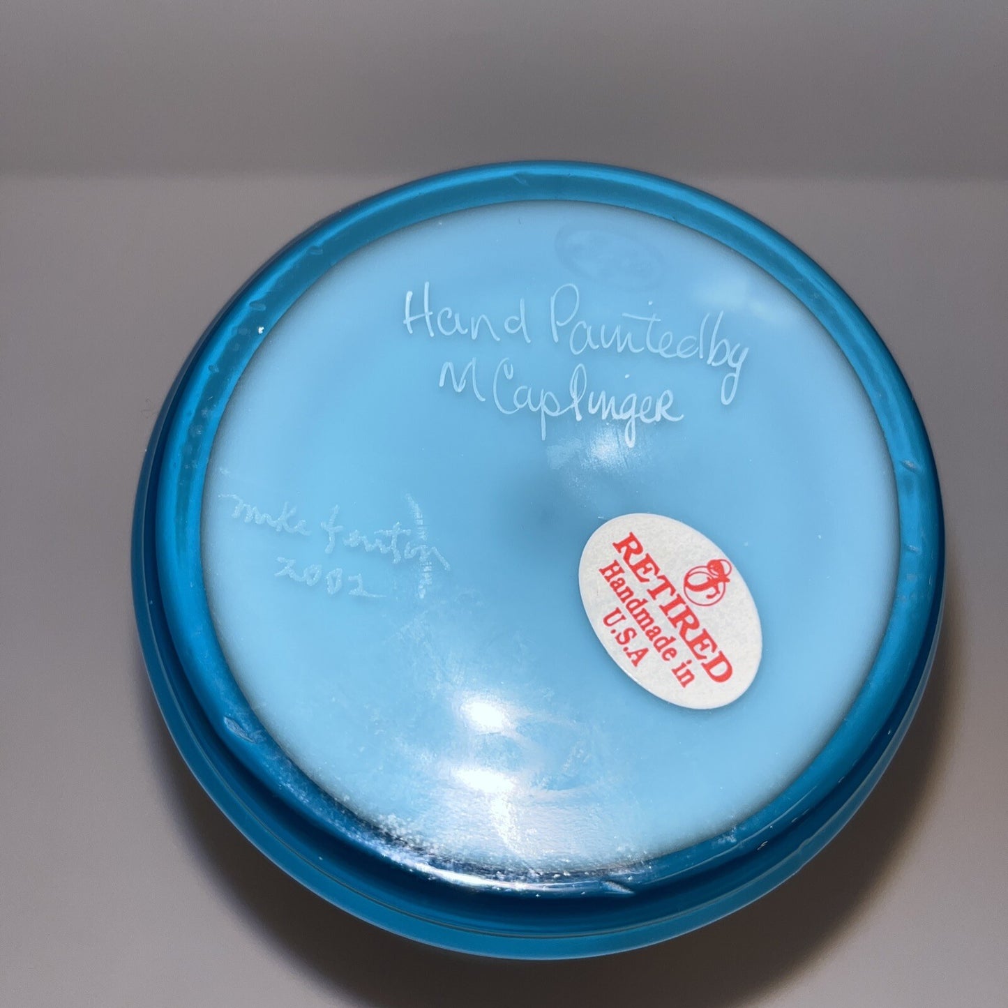 FENTON ART GLASS 2002 BLUE TOPAZ OVERLAY HAND PAINTED 9.5" VASE ~WILLIAMS