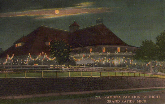 207 Ramona Pavilion by Night Grand Rapids Michigan MI Mich Postcard