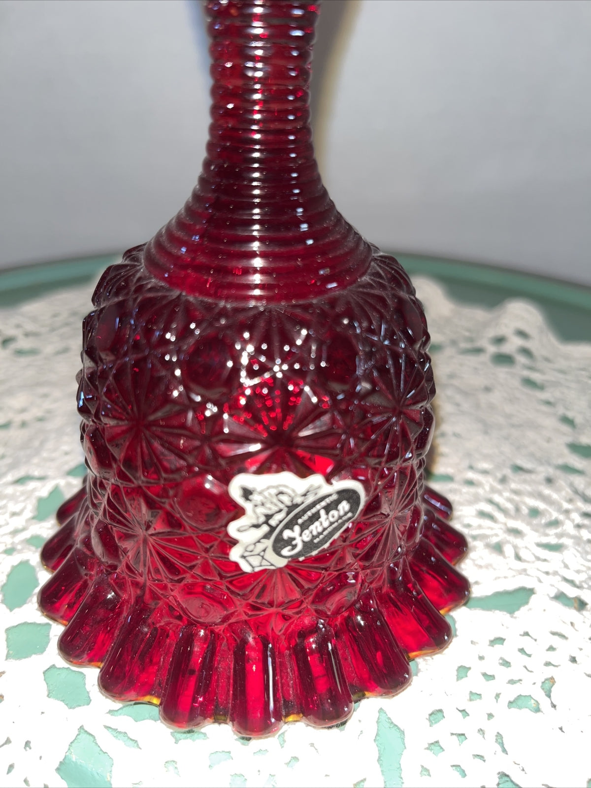 Fenton Art Glass-Ruby Red Orange DAISY & BUTTON BELL- Ruffled Rim