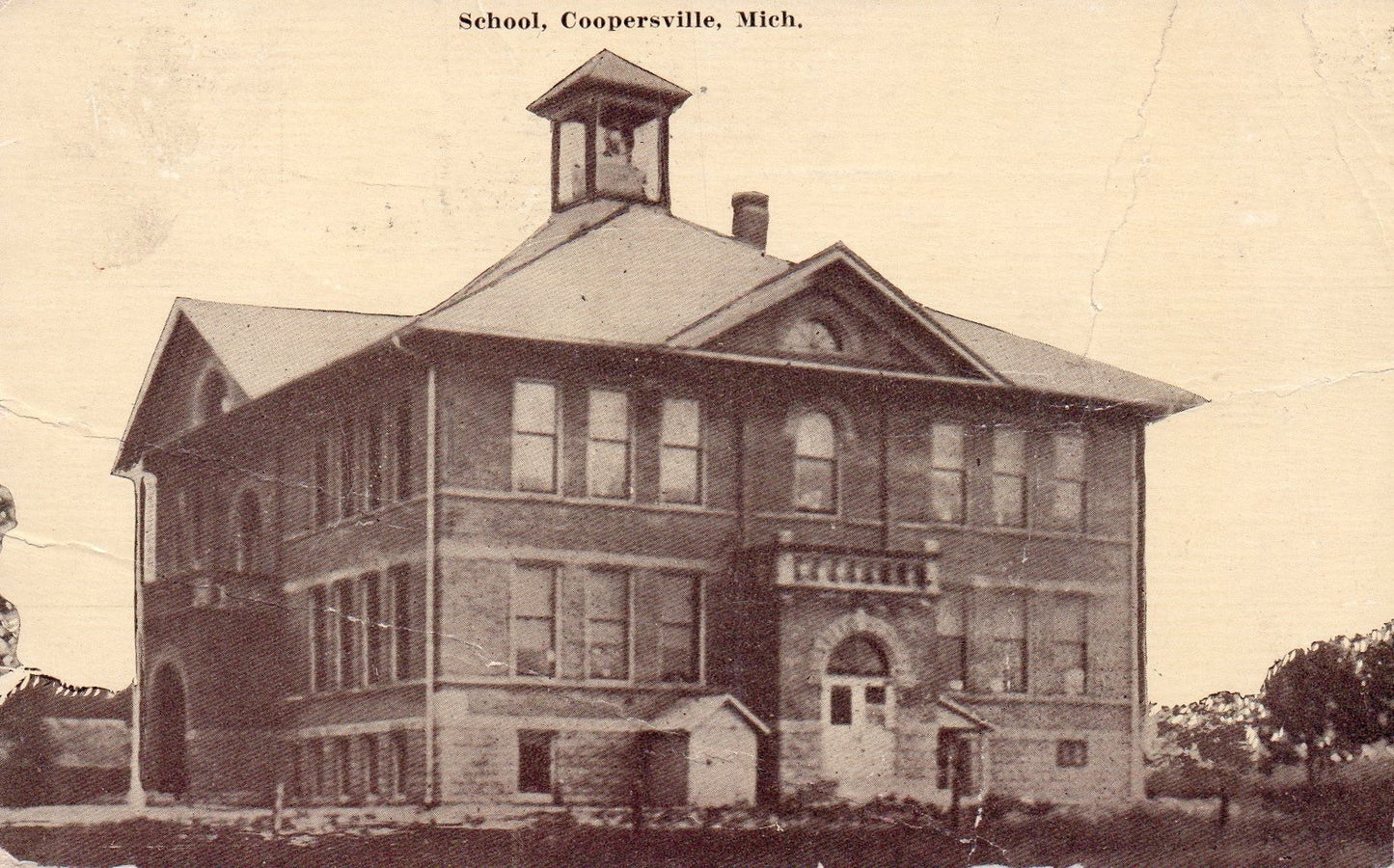 School Building in Coopersville MI Michigan Postcard