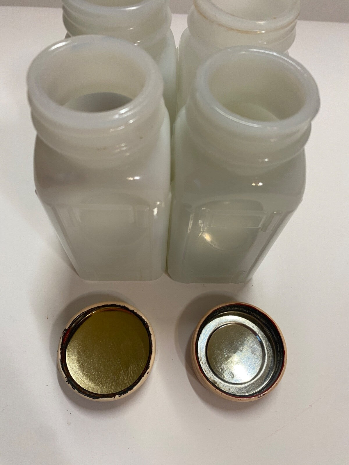 Vintage Griffith's Mid-Century Milk Glass Spice Jar Set of 4 pink Lid