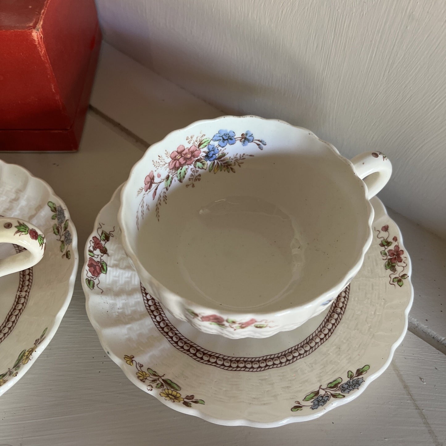 Spode Copeland England Rosalie Tea Cup & Saucer Set of 4 Vintage 