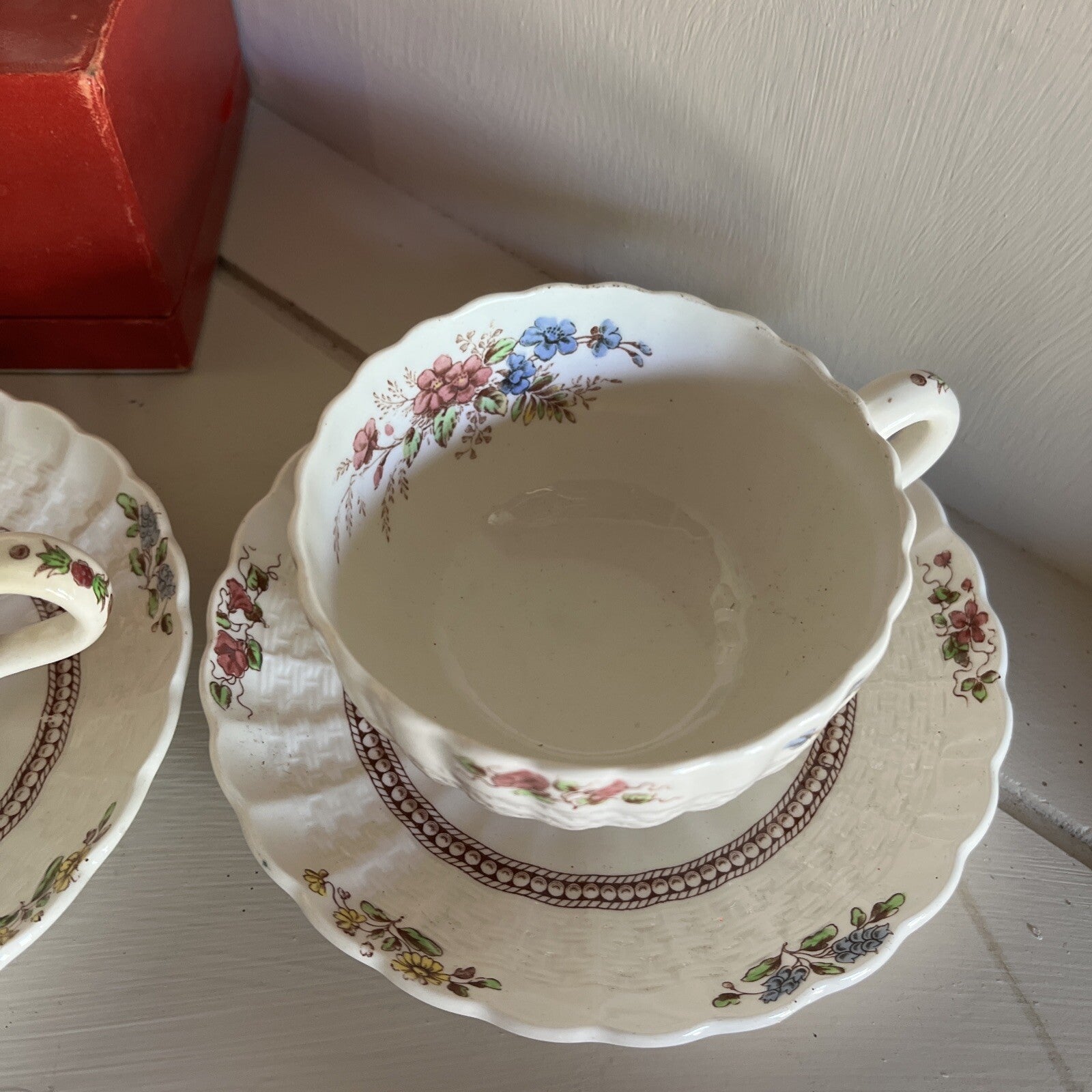 Spode Copeland England Rosalie Tea Cup & Saucer Set of 4 Vintage 