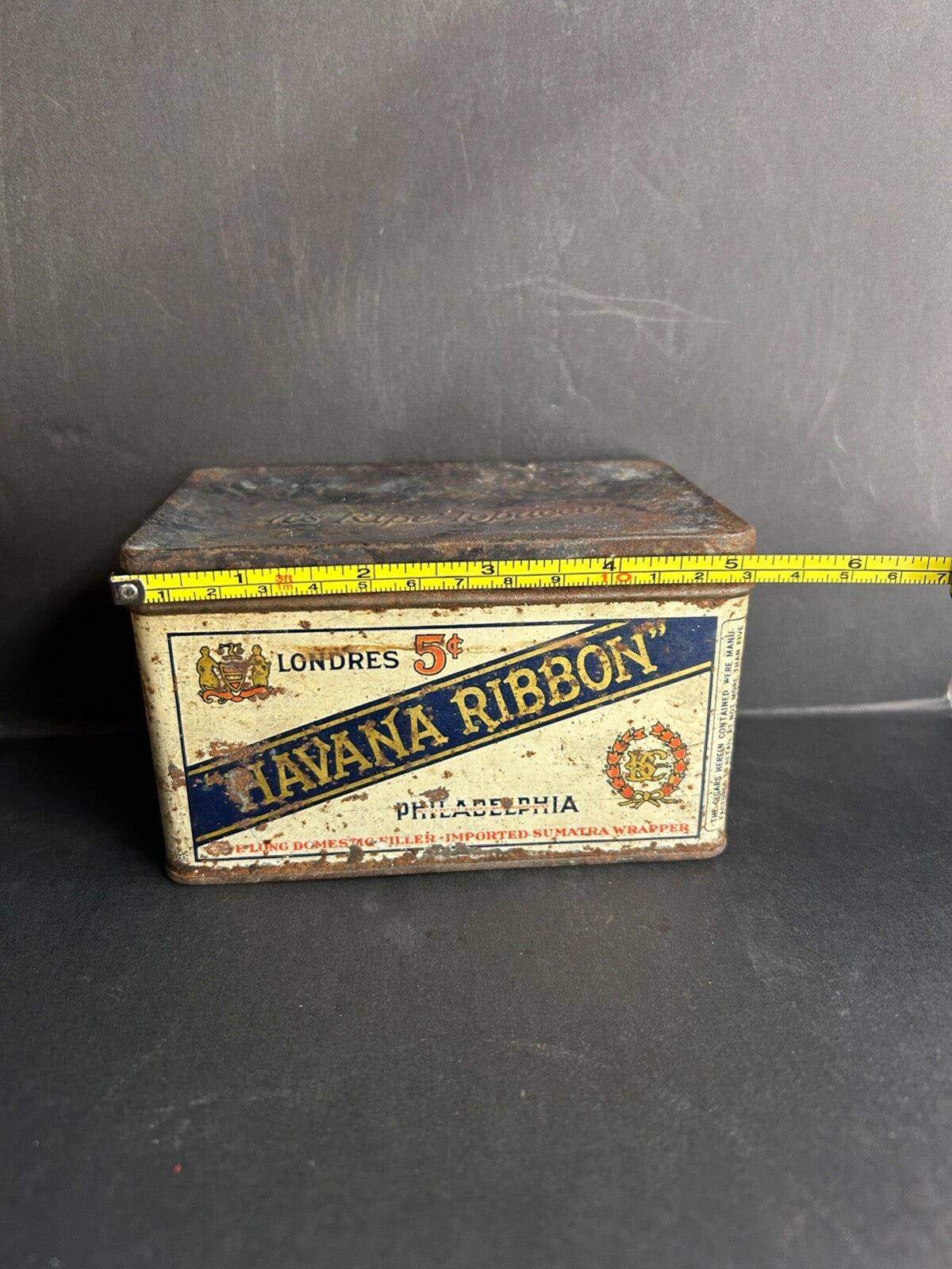 VTG Londres Havana Ribbon Tobacco Tin Ribbon Cigar Metal Box Philadelphia
