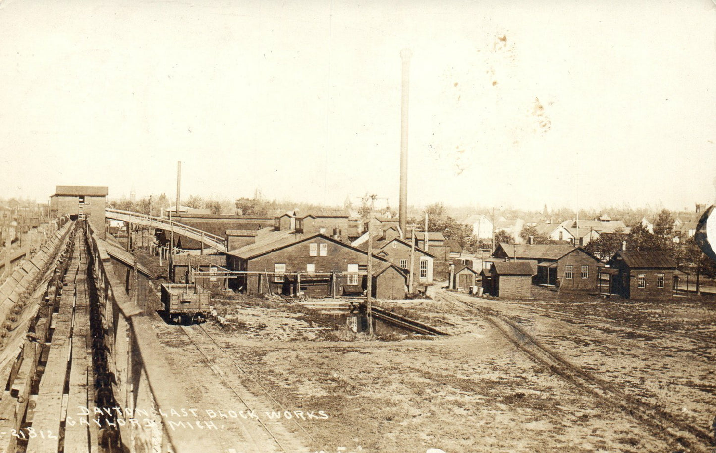 Real Photo RPPC Dayton Last Block Works Gaylord MI Mich  Michigan Postcard