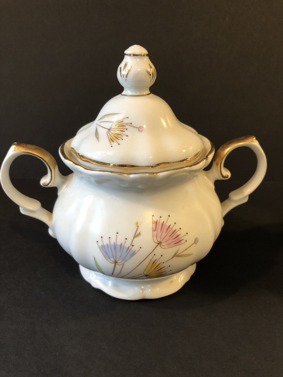 Creamer and Sugar Bowl Dishware Floral Design with gold color trim